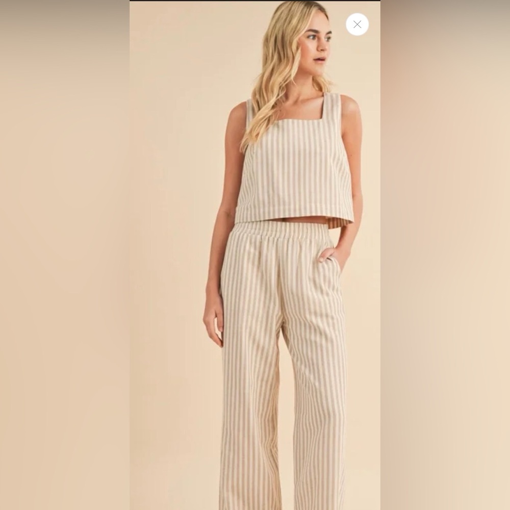 Wishlist Beige & White Striped Cotton Wide-Leg Two Piece Pant Set (Large) - Picture 2 of 12